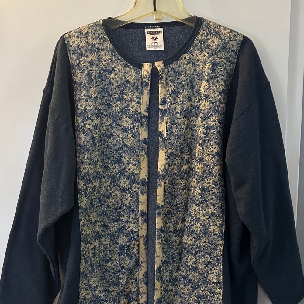 Floral Front Panel Crewneck sweater- Navy